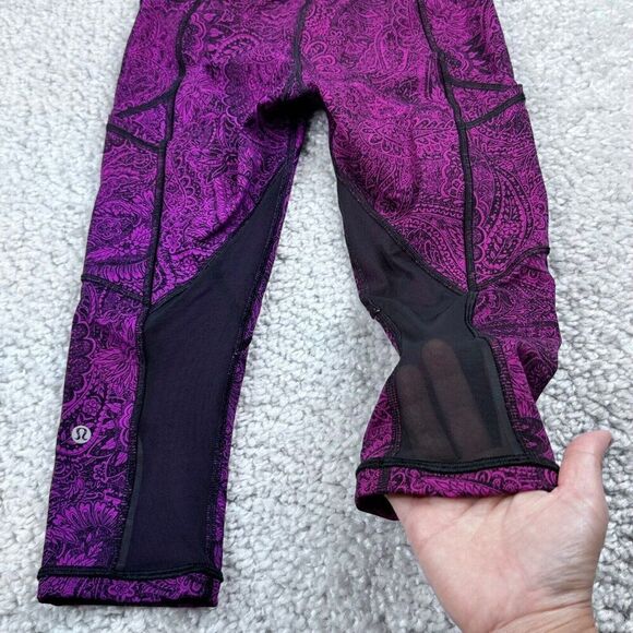 Lululemon Outrun Crop Legging Purple Mesh Antique Paisley Deep Fuchsia Black - Picture 8 of 13